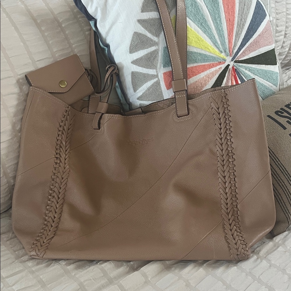 Elegant Tan Lucky Brand Women's Tote Bag with key card holder.